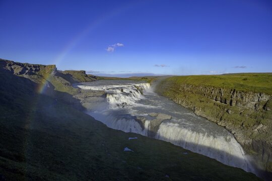 Gullfoss with rainbow, Bl&aacute;sk&oacute;gabygg&eth;, Su&eth;urland, Iceland