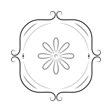 A vintage circular frame with a central floral ornament isolated on a transparent background