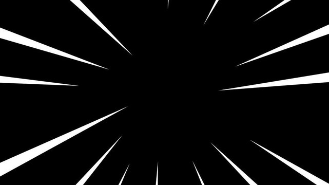 Anime comic radial speed lines frame motion graphic overlay on a black background and green screen. Fast action manga focus line border for video editing.