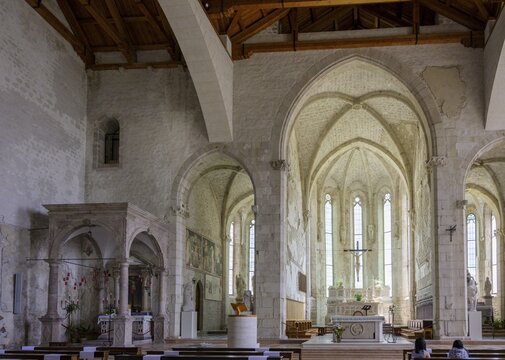 Interior view of the Cathedral of Sant Andrea Apostolo, Venzone, Province of Udine, Italy
