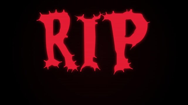 rip red glitch text with rgb split distortion and scanlines on black background halloween animation
