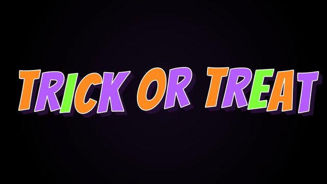 trick or treat colorful 3d comic text with flipping letters on black background halloween animation