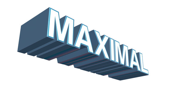 Three dimensional blue bold letters spelling out the concept of maximal in a modern style