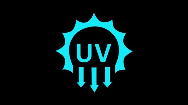 UV radiation, solar ultraviolet light vector icon and black background. Animation of 4k video.