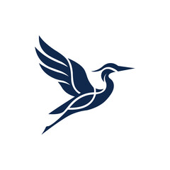 Fototapeta premium Elegant Flying Heron Bird Vector Logo, Blue Crane Stork Icon for Luxury Hospitality and Corporate Brand