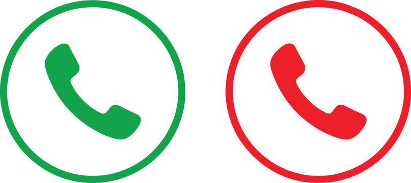 Green and red telephone handset icons for accept and decline call buttons in a flat design style