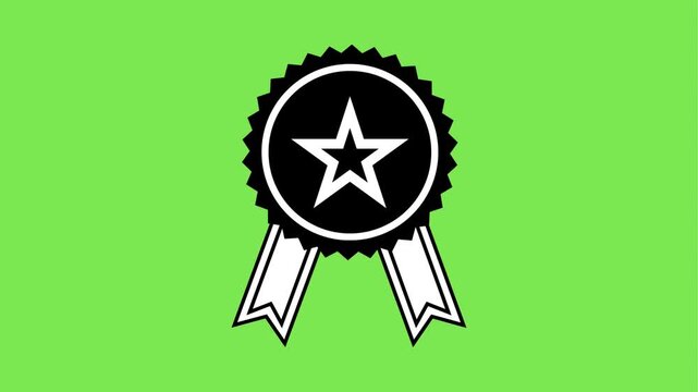 Merit Award Badge Animation with Star and Ribbon Stripes, Achievement and Recognition Icon