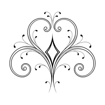 Black decorative flourish with a central diamond shape isolated on a transparent background