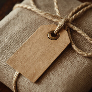 old paper tag on burlap background
