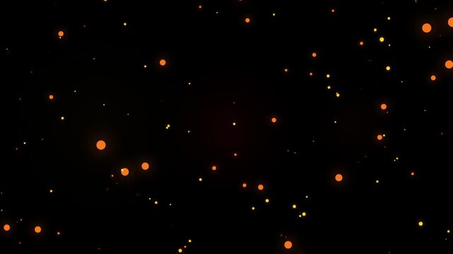 Orange Particles Flowing in Dark Space with Bokeh Effect for Cinematic Background