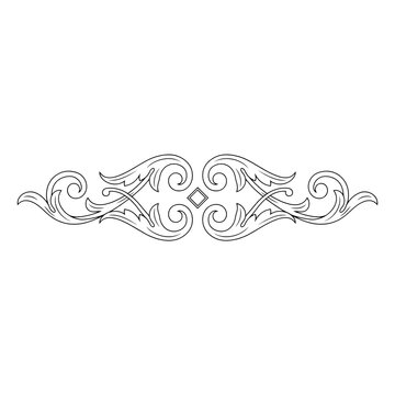 Symmetrical vintage floral scroll ornament with a central diamond isolated on a transparent background