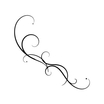 Black flourish corner accent with delicate swirling lines isolated on a transparent background