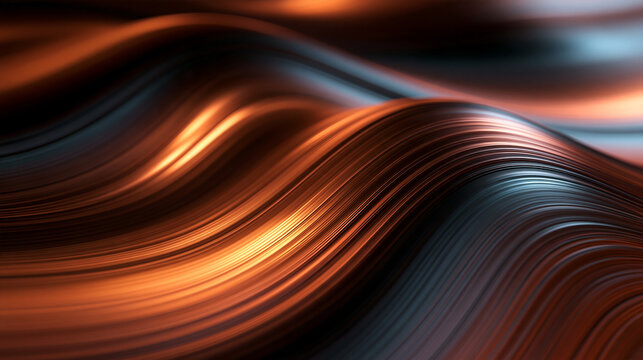 Abstract Flowing Metallic Waves Background in Copper Tones