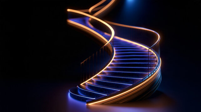 Illuminated Spiral Staircase Symbolizing Future Success and Growth