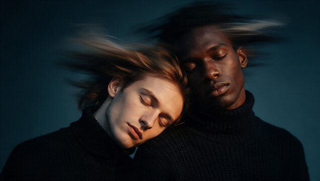 Intimate Portrait of Diverse Young Gay Couple Embracing