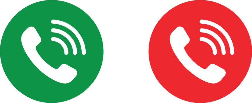 Green and red phone call buttons with white handset icons for accepting or declining incoming calls