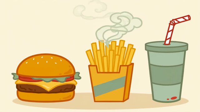 Graphic vector illustration of burger fries and soda combo.