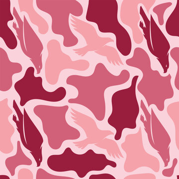 Abstract Dusty Pink Camouflage Pattern With Dark Eagle Silhouettes Background