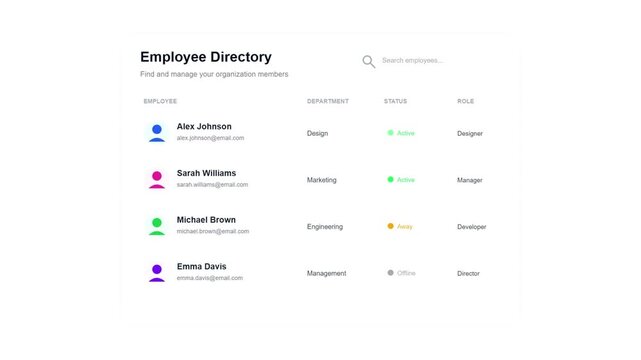 Employee Directory UI Dashboard List View
