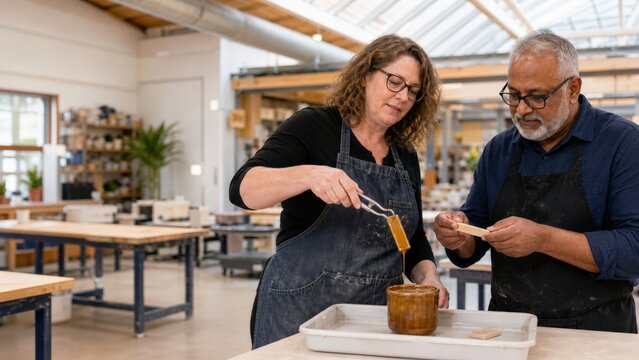 Ceramic Glaze Testing - Adult learners test in makerspace