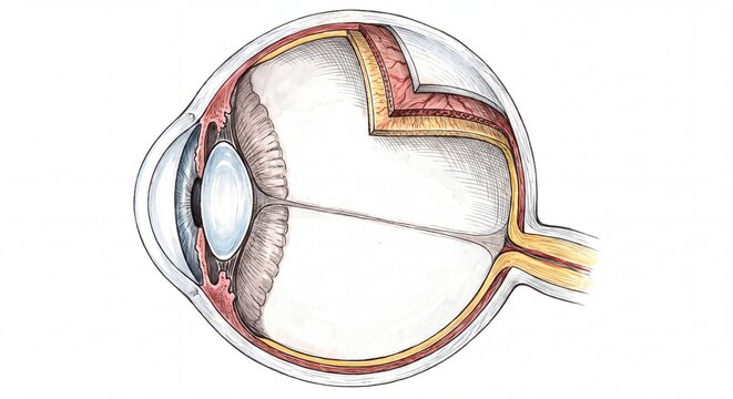 Detailed medical illustration showing the cross section of human eye