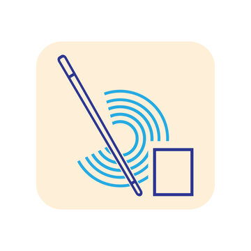 Line art illustration depicting sonar waves emanating from a rod