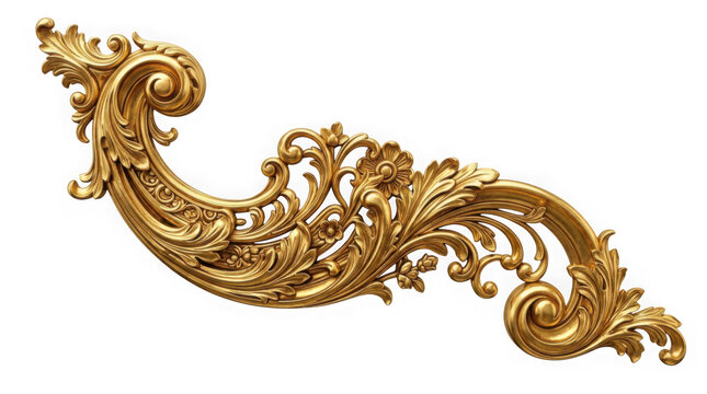 Decorative golden baroque style ornament isolated on transparent background
