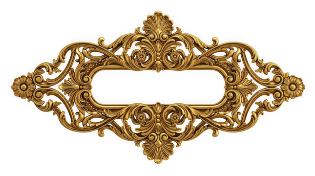 Ornate gold baroque style decorative frame isolated on transparent background
