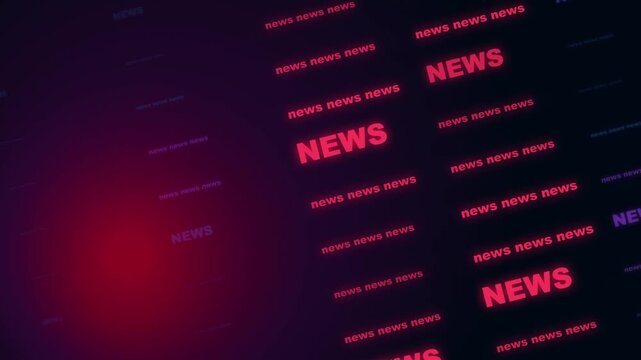 Dynamic news broadcast background, with glowing red, typography and scrolling, text motion for, media production