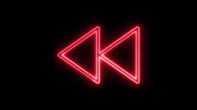 Glowing Red Neon Rewind Button Icon Animation Effect Video for YouTube Intros, Transitions and Social Media Content