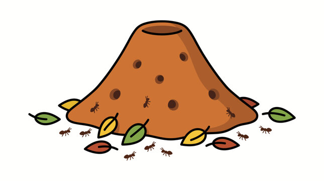 Ants carrying food near ant hill