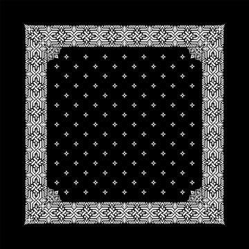 Simply Bandana decorated with geometric Ornamental Square Kerchief Floral Scarf Graphic Template Textile Apparel Print Motif Collection that can be applied to fabrics of various colors