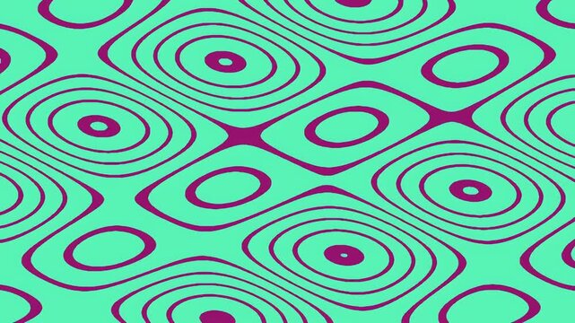 Abstract psychedelic wavy pattern with purple lines on teal background