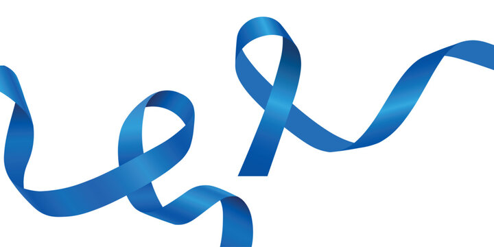 Two flowing blue ribbons isolated on transparent background representing blue ribbon awareness for health and support