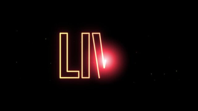 Neon live text animation with glowing red light tracing out the word on a dark background with floating particles