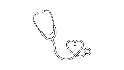 Obraz premium A continuous line drawing of a medical stethoscope forming a heart shape.
