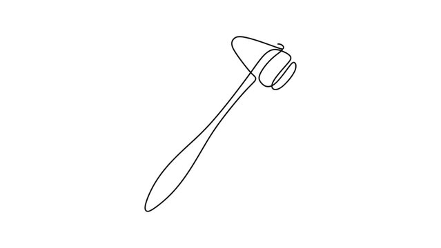 A single continuous line drawing of a medical reflex hammer.