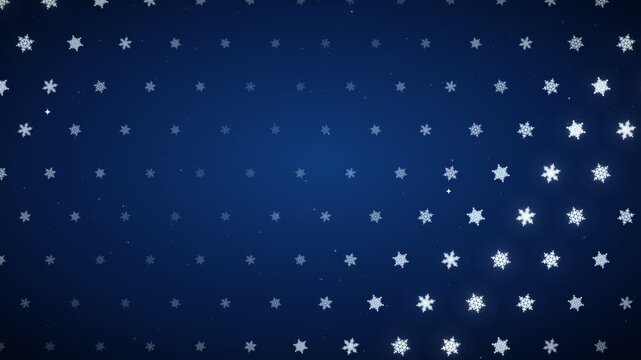 Animated snowflake pattern on a dark blue gradient background with subtle dust particles and light effects