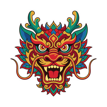 Colorful traditional dragon head vector illustration with ornate details