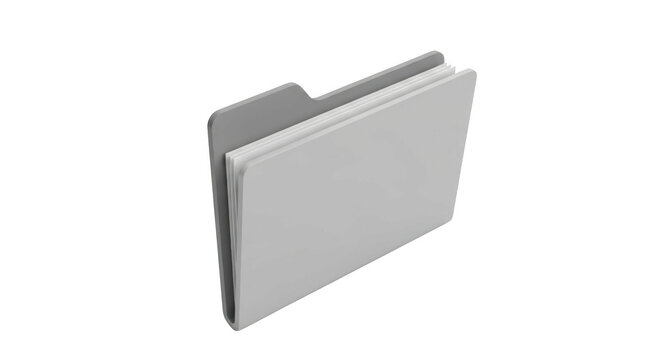 Minimalist grey folder icon with documents 3D art Isolated and transparent background