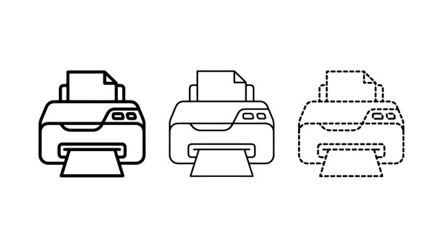 Black outline printer icon set on clean background for office design