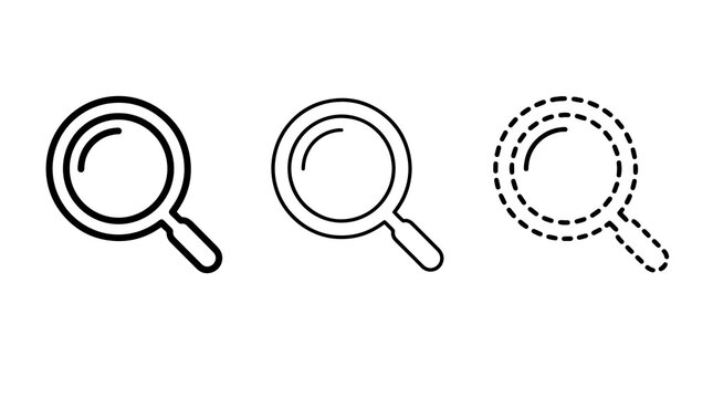 Three magnifying glass icons with different line styles for UI design