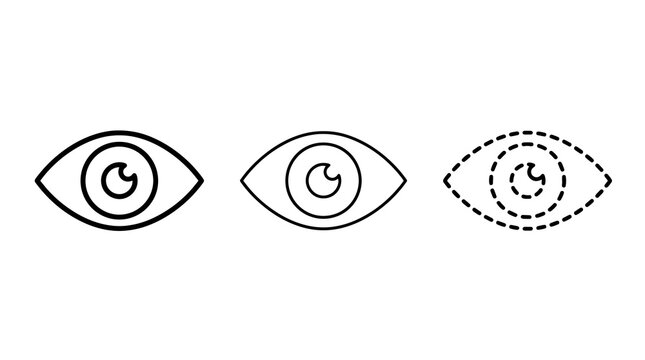 Black outline eye icon set symbols on empty background