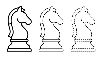 Black outline chess knight pieces with dashed tracing line concept © junaid