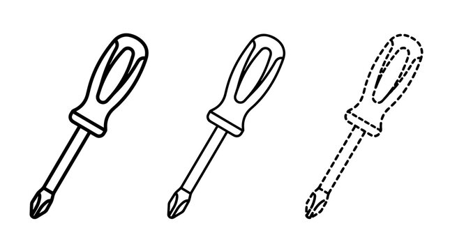 Screwdriver outline tracing sheet educational preschool activity icon