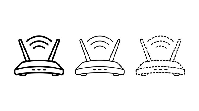 Black wireless router icons set internet network connectivity symbol