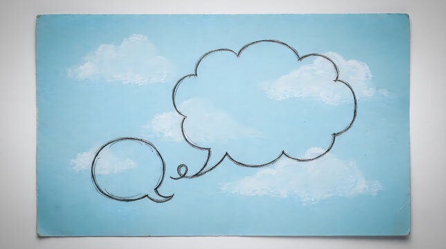 Hand drawn cloud shaped thought bubble on blue sky background