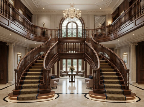 Grand staircase in elegant old-style building interior