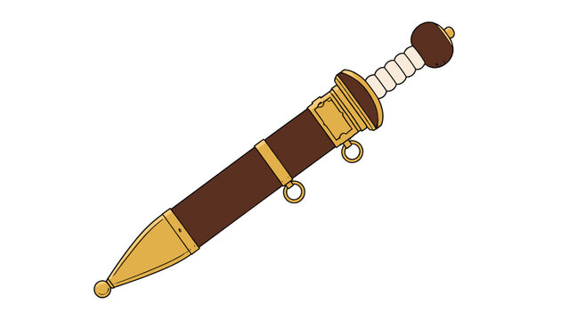 Ornate dagger with a brown and gold scabbard