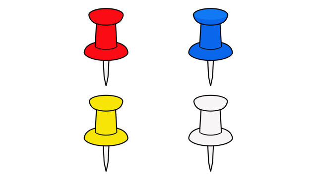 Colorful push pins in red blue yellow and white